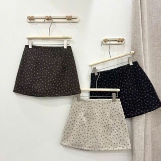 Chân Váy Dạ Chữ A Họa Tiết Hoa FUSIA Vintage Dáng Ngắn Có Quần Bảo Hộ CVda247