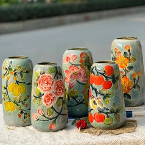 Bình Hoa Gốm Sứ Bát Tràng Dáng Vò Cao Nhiều Màu - Lọ Hoa Decor Để Bàn Trang Trí Phòng Khách Xinh Xắn