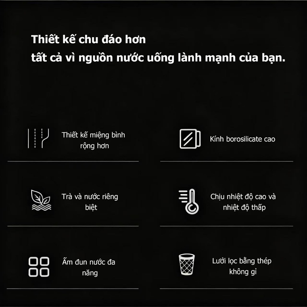 【Bảo hành 5 năm】 - Ấm trà có bộ lọc - Ấm siêu tốc - Dung tích 2200ml - Khử trùng bằng ánh sáng xanh