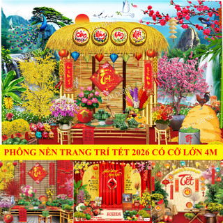 Phông nền Treo Tranh vải decor TẾT,Tranh chụp ảnh Tết Mừng Năm Mới Bính Ngọ in 3D trang trí sự kiện cỡ lớn TET01-BIATON