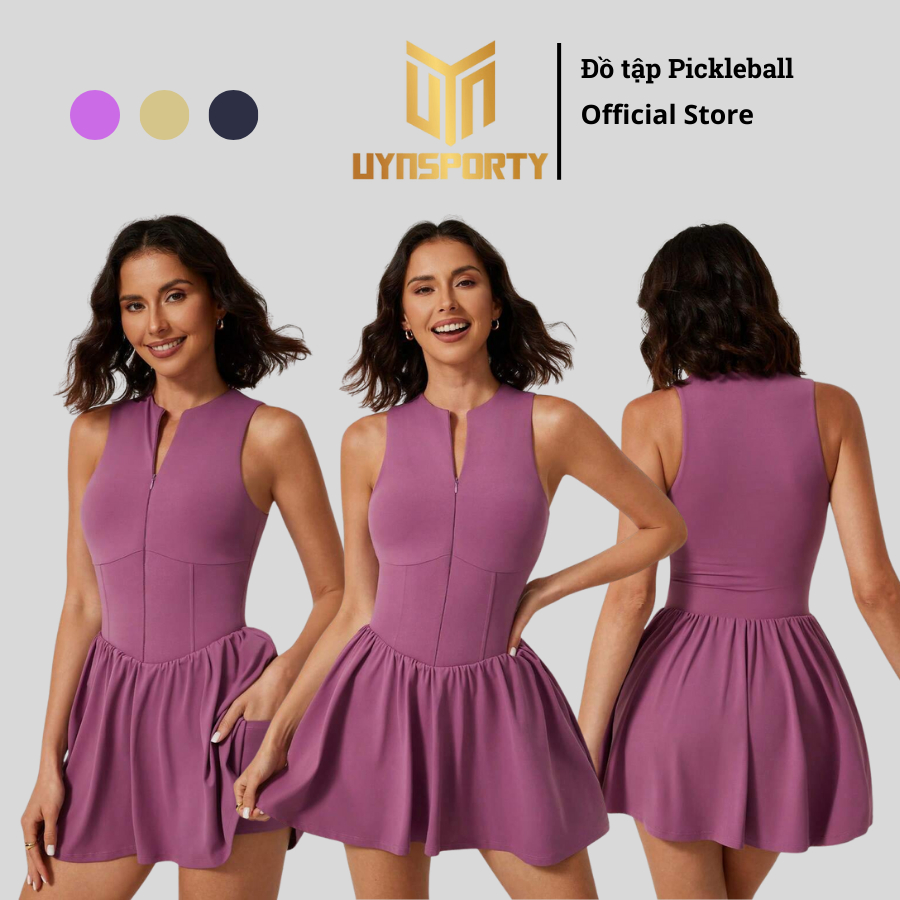 Váy Pickleball Nữ UYNSPORTY Cao Cấp Dáng Mini Xếp Ly Kèm Quần Shorts Có Mút Ngực Bộ Đồ Pickleball Nữ