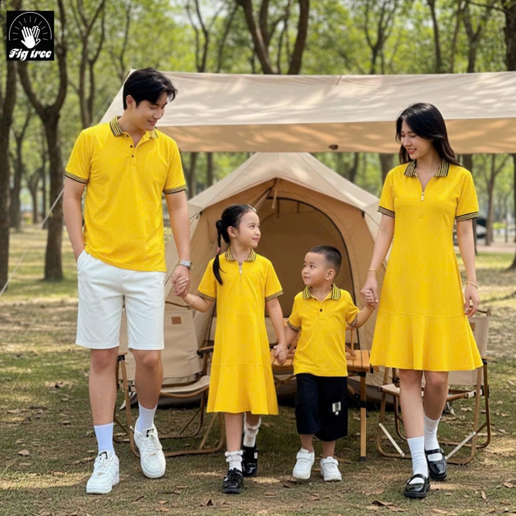 Set Đồ Gia Đình Fig Tree  Áo Váy Thun Polo Màu Vàng Tươi Sáng Chơi Tết Siêu Xinh (HTK Nhiều Size)