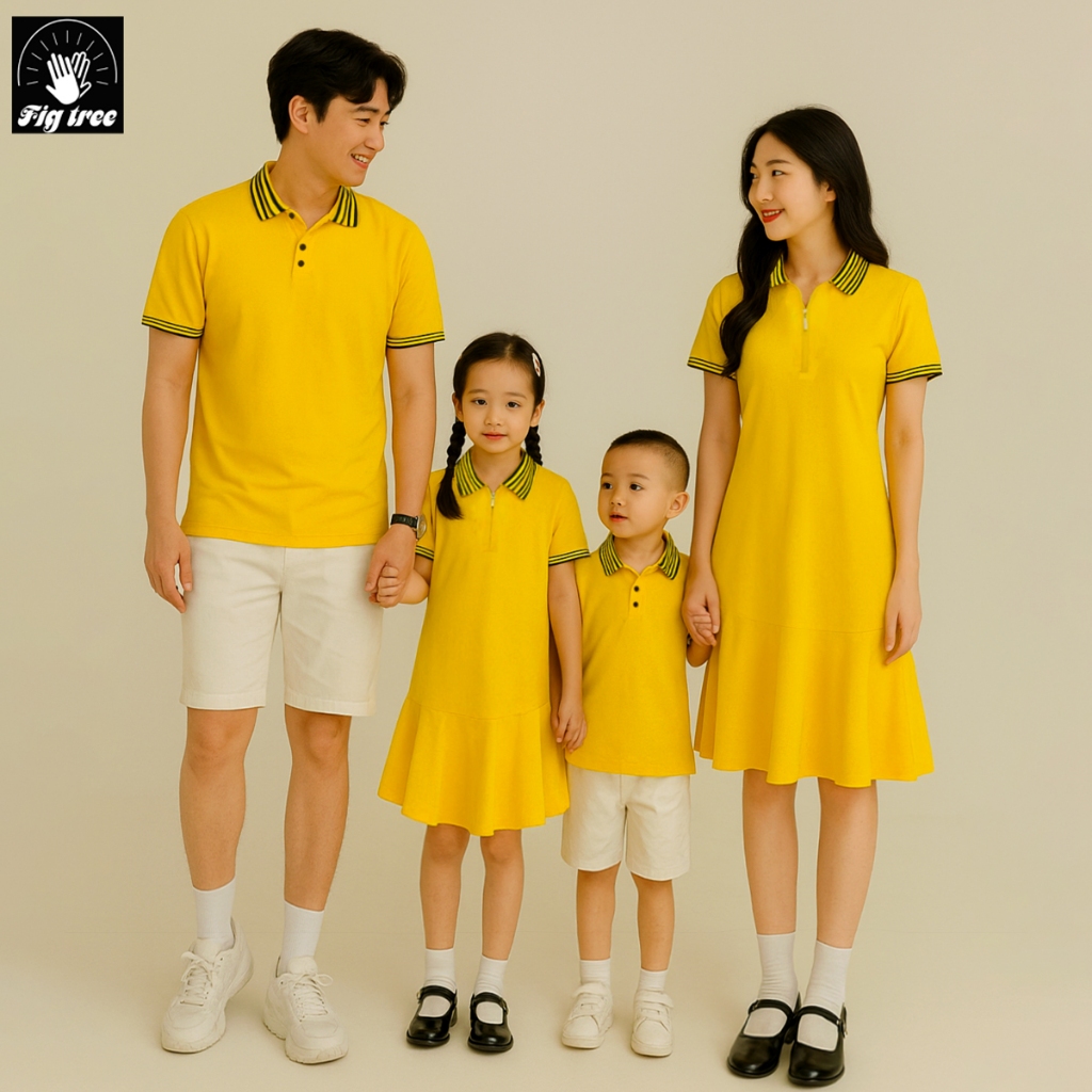 Set Đồ Gia Đình Fig Tree  Áo Váy Thun Polo Màu Vàng Tươi Sáng Chơi Tết Siêu Xinh (HTK Nhiều Size)