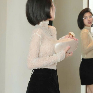 Áo nữ dài tay ren lưới mềm mại mùa thu viền bèo nhún Phối  Đồ Bên Trong Siêu Đẹp