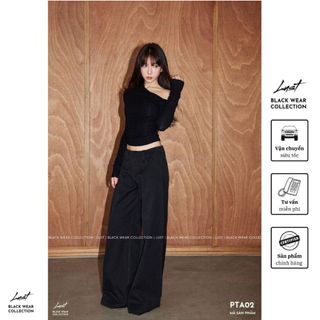 Set quần áo nữ đen thiết kế lệch vai phối quần ống rộng cá tính LUSTBộ đồ nữ chất liệu cao cấp PTA02