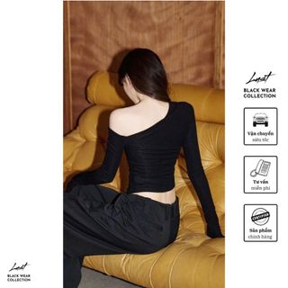 Set quần áo nữ đen thiết kế lệch vai phối quần ống rộng cá tính LUSTBộ đồ nữ chất liệu cao cấp PTA02