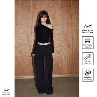 Set quần áo nữ đen thiết kế lệch vai phối quần ống rộng cá tính LUSTBộ đồ nữ chất liệu cao cấp PTA02