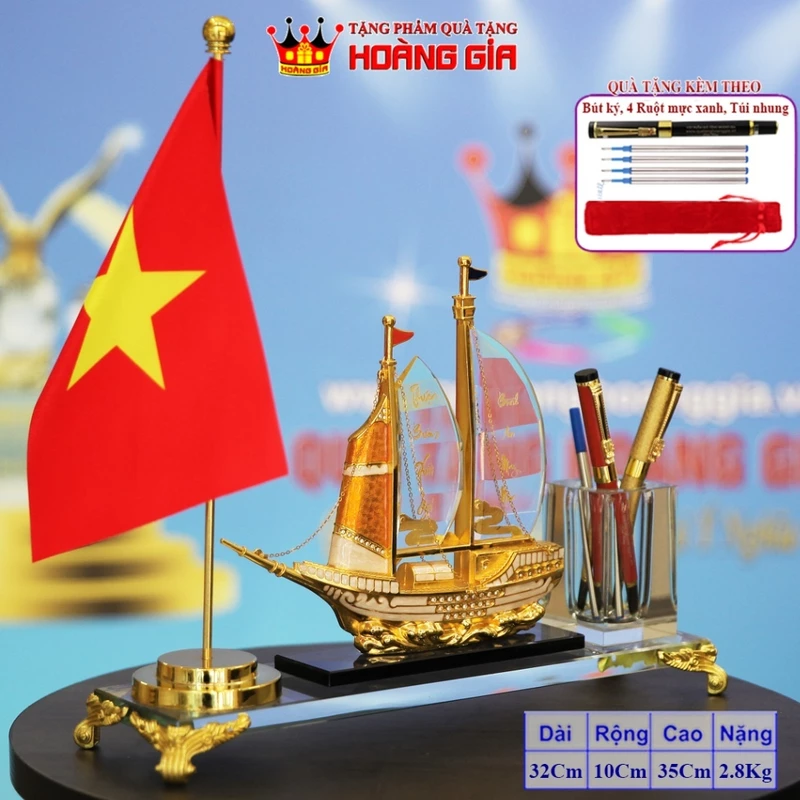 Bộ Cắm Bút Thuyền Buồm Phong Thủy Thuận Buồm Xuôi Gió, Cờ Đơn Sang Trọng, Tặng Bút Ký & Hộp Quà, Quà Tặng Hoàng Gia — ảnh 1