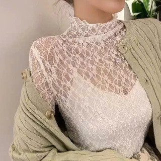 Áo ren dài tay 1 Lớp hoa nổi tinh tế mềm mại Thanh Lịch Dáng Basic Phối Đồ Thu Đông