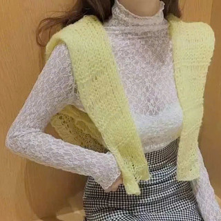 Áo ren dài tay 1 Lớp hoa nổi tinh tế mềm mại Thanh Lịch Dáng Basic Phối Đồ Thu Đông
