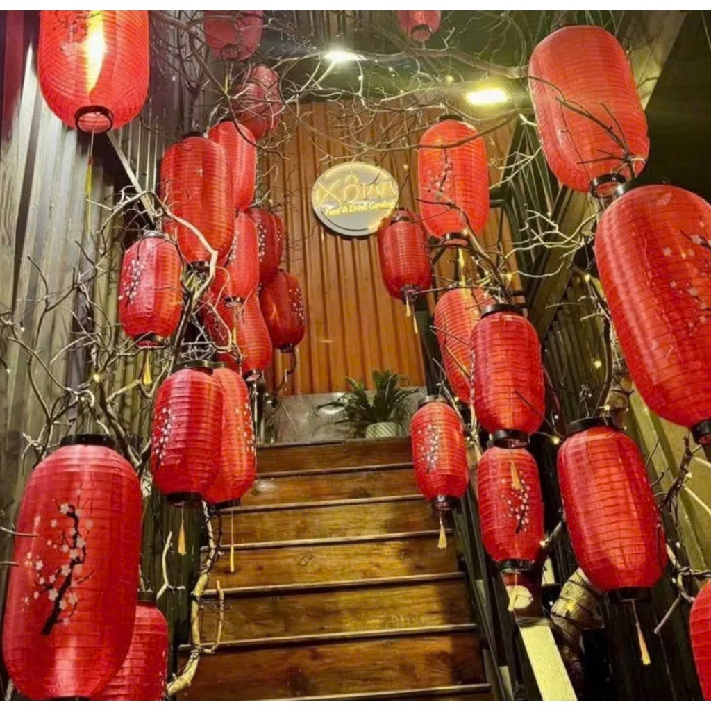 Đèn Lồng Trụ Hoa Đào Trang Trí Tết – Đèn Lồng  Đỏ Treo Decor Xuân