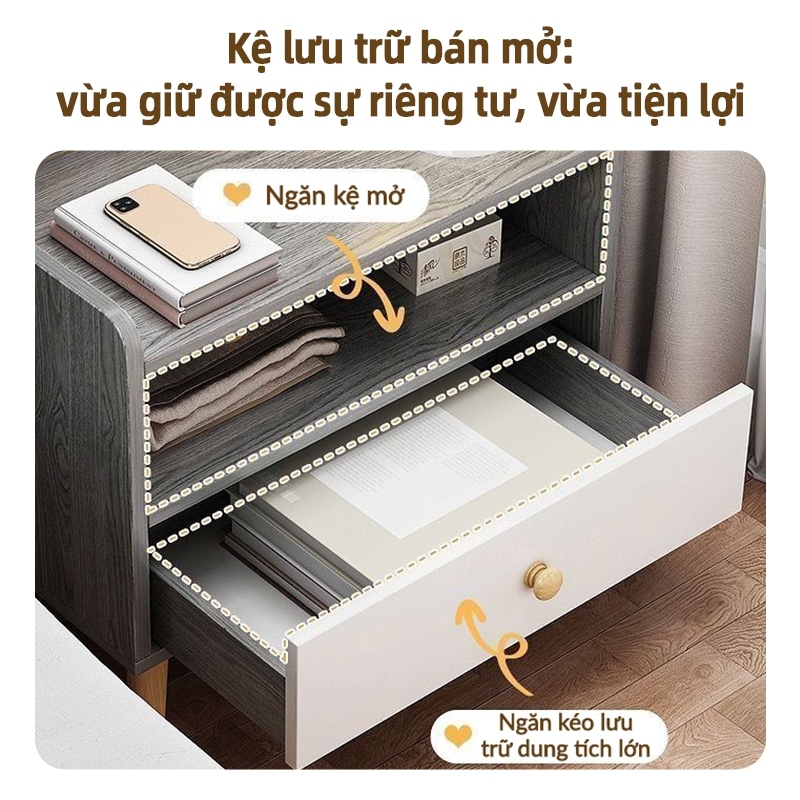 NOVUS Tủ đầu giường bằng gỗ tự nhiên, tủ nhiều ngăn đa năng, ngăn kéo lớn, tiết kiệm không gian, phù hợp cho phòng ngủ