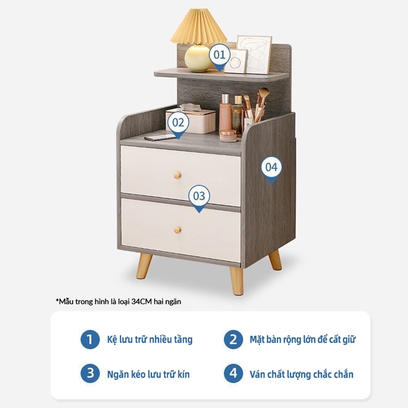 NOVUS Tủ đầu giường bằng gỗ tự nhiên, tủ nhiều ngăn đa năng, ngăn kéo lớn, tiết kiệm không gian, phù hợp cho phòng ngủ