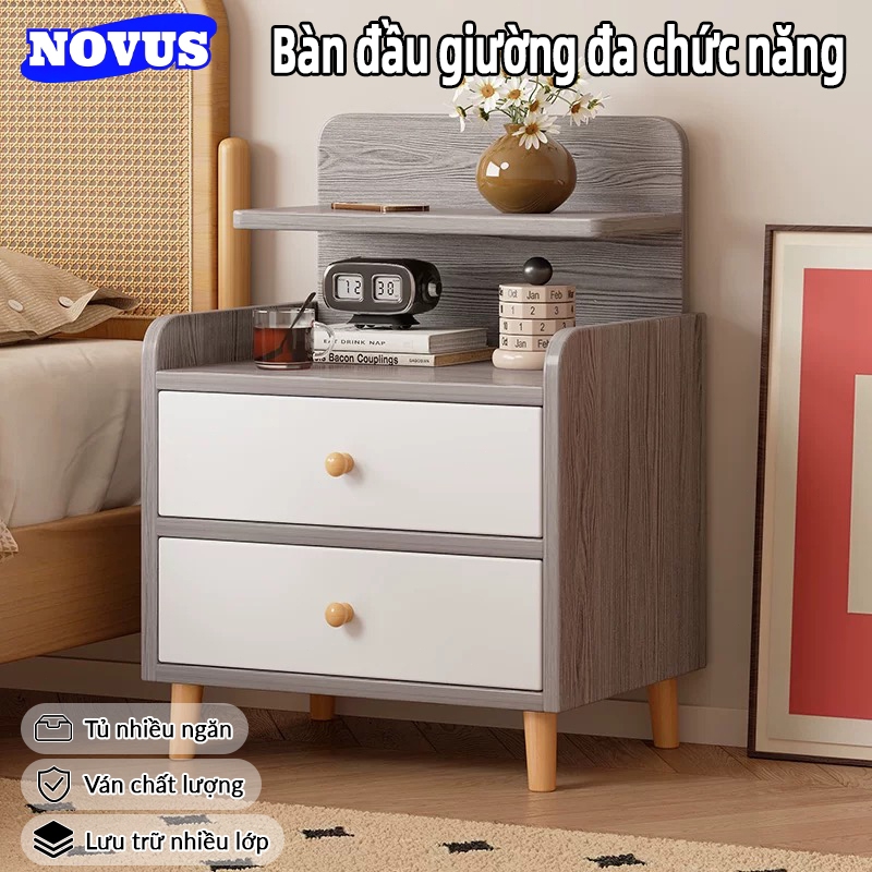 NOVUS Tủ đầu giường bằng gỗ tự nhiên, tủ nhiều ngăn đa năng, ngăn kéo lớn, tiết kiệm không gian, phù hợp cho phòng ngủ