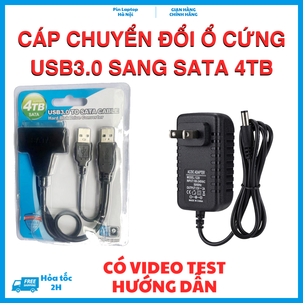 Cáp chuyển đổi ổ cứng DÂY KÉP USB 3.0 sang SATA hỗ trợ 4TB , HÀNG TỐT BAO BÌ NHỰA, HDD 2.5/3.5INCH
