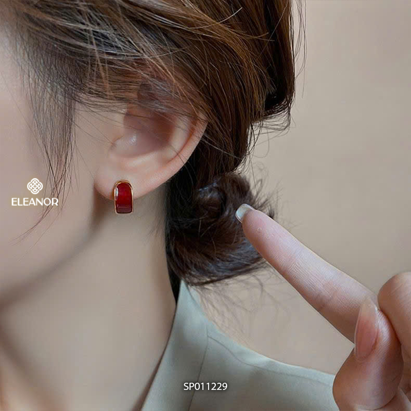 Bông tai nữ chuôi bạc 925 Eleanor Accessories khuyên tròn màu đỏ phụ kiện trang sức khuyên tai 11229