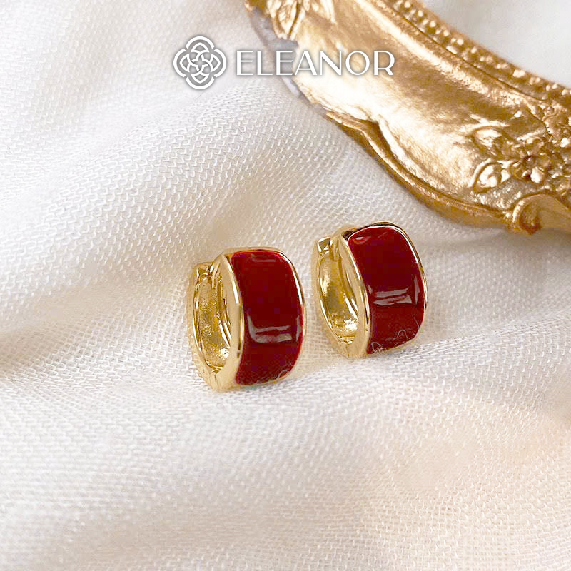 Bông tai nữ chuôi bạc 925 Eleanor Accessories khuyên tròn màu đỏ phụ kiện trang sức khuyên tai 11229