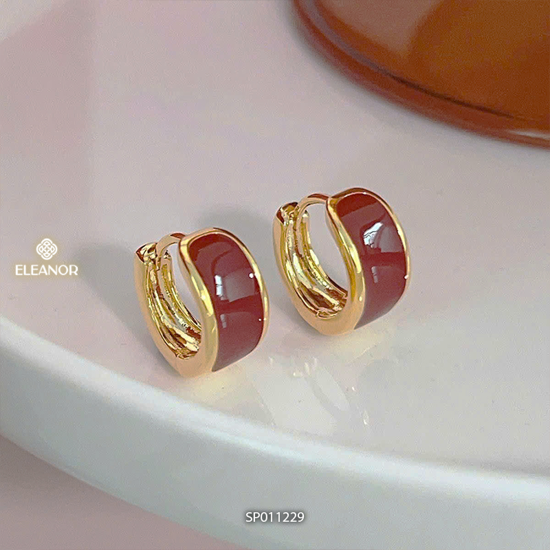 Bông tai nữ chuôi bạc 925 Eleanor Accessories khuyên tròn màu đỏ phụ kiện trang sức khuyên tai 11229