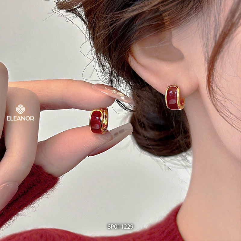Bông tai nữ chuôi bạc 925 Eleanor Accessories khuyên tròn màu đỏ phụ kiện trang sức khuyên tai 11229