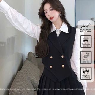 Set đồ nữ thiết kế áo sơ mi kèm gile chéo vạt mix chân váy xếp ly LUST Bộ đồ nữ sang chảnh Y715