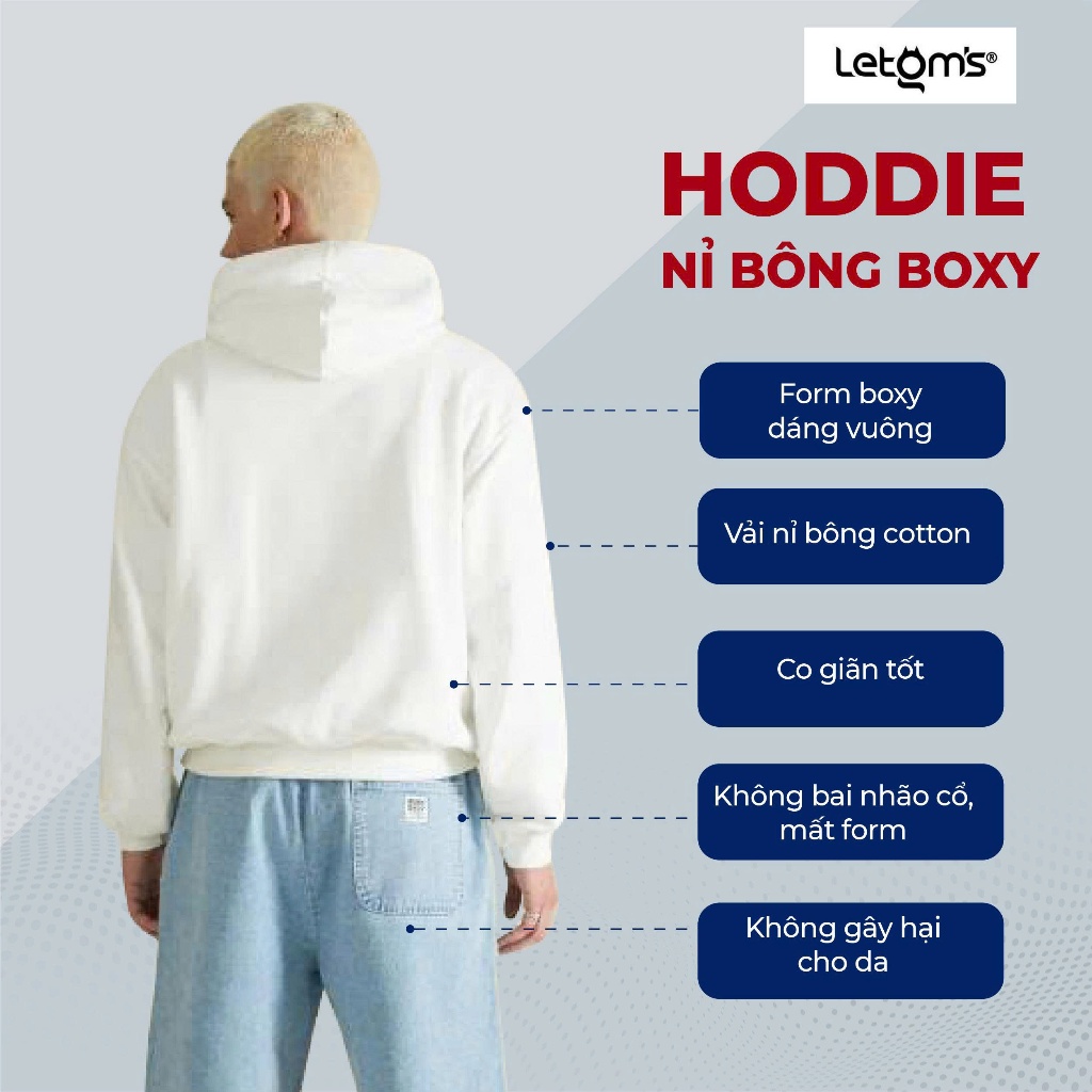 Áo Hoodie Nam Boxy LeTom’s Nỉ Bông Cotton – Hoodie Nam Form Rộng Basic Co Giãn Giữ Ấm Nhiều Màu