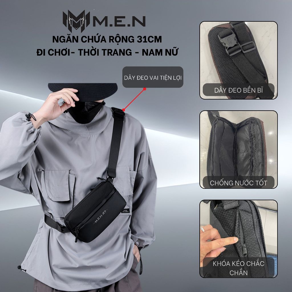 Túi đeo chéo sang trọng We powern 4 màu 7 ngăn-Đen ngang MR7 [SIÊU SALE]