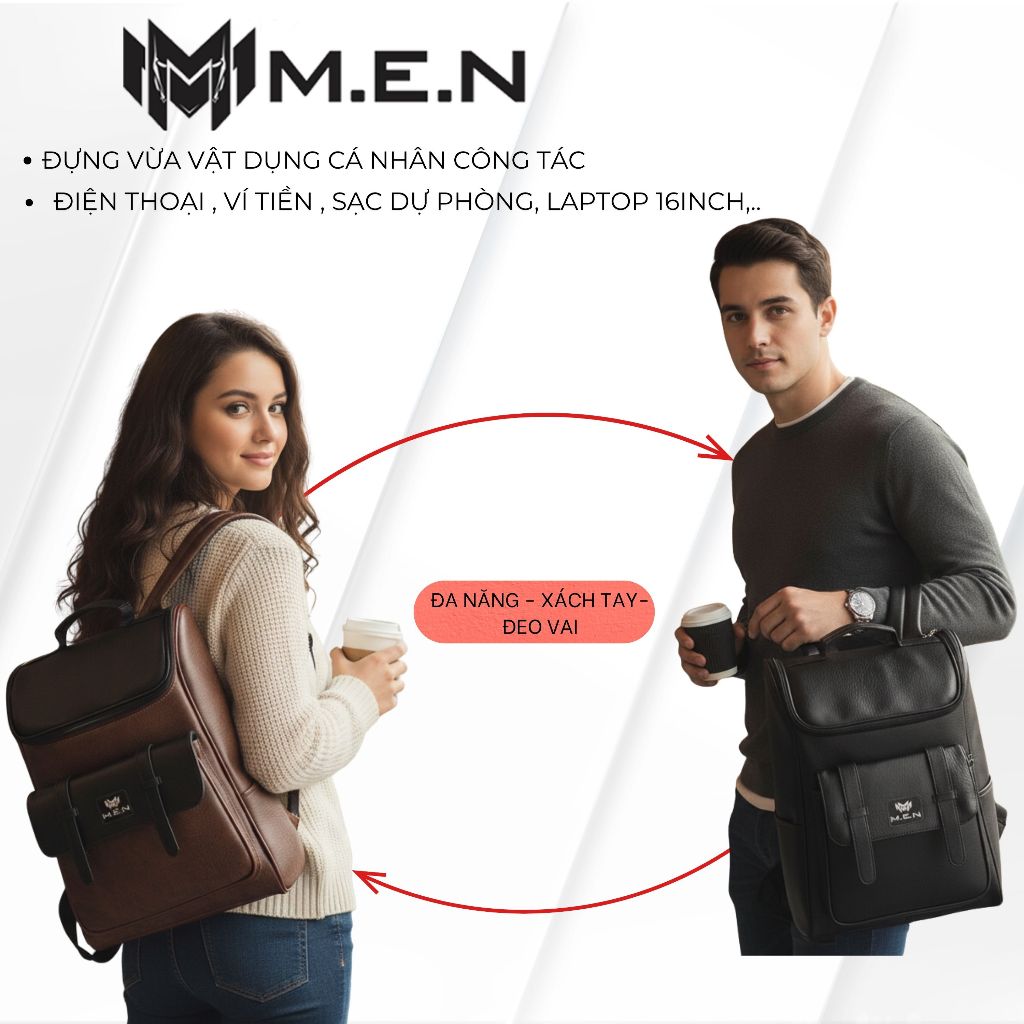 Balo sang trọng Unisex Da PU Cao Cấp Chống thấm nước Wasmax-Milono [ẢNH THẬT]