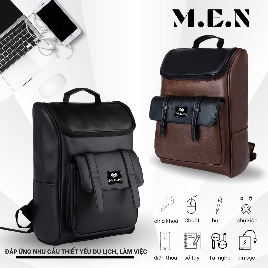 Balo sang trọng Unisex Da PU Cao Cấp Chống thấm nước Wasmax-Milono [ẢNH THẬT]