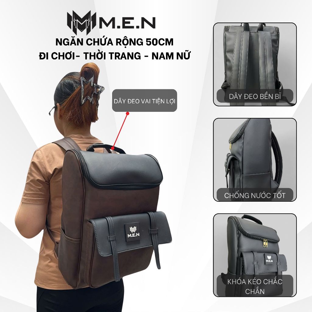 Balo sang trọng Unisex Da PU Cao Cấp Chống thấm nước Wasmax-Milono [ẢNH THẬT]