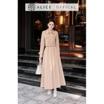 Set Thu Đông Alice Cao Cấp Chất Kaki, Áo Khoác Lửng Kèm Đai Phối Chân Váy Xếp Li Dáng Dài Maxi Phù Hợp Dạo Phố S1029 — ảnh 2