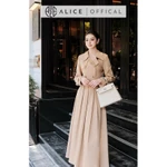 Set Thu Đông Alice Cao Cấp Chất Kaki, Áo Khoác Lửng Kèm Đai Phối Chân Váy Xếp Li Dáng Dài Maxi Phù Hợp Dạo Phố S1029 — ảnh 5