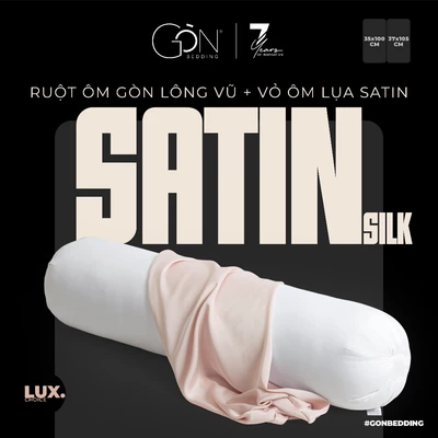 Combo Ruột Gối Gòn Lông Vũ Và Vỏ Gối Ôm Lụa Satin Premium Gòn Bedding Cao Cấp Màu Trơn Khóa Kéo 37x105 cm