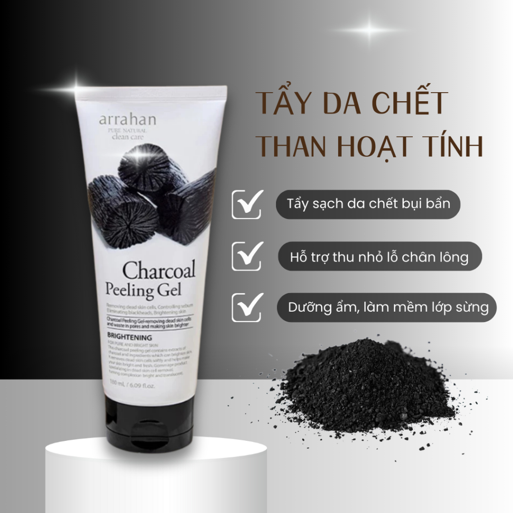 Tẩy Da Chết Arrahan Charcoal Peeling Gel - Hương Than Hỗ Trợ Da Sáng, Mịn Màng Hàn Quốc 180ml