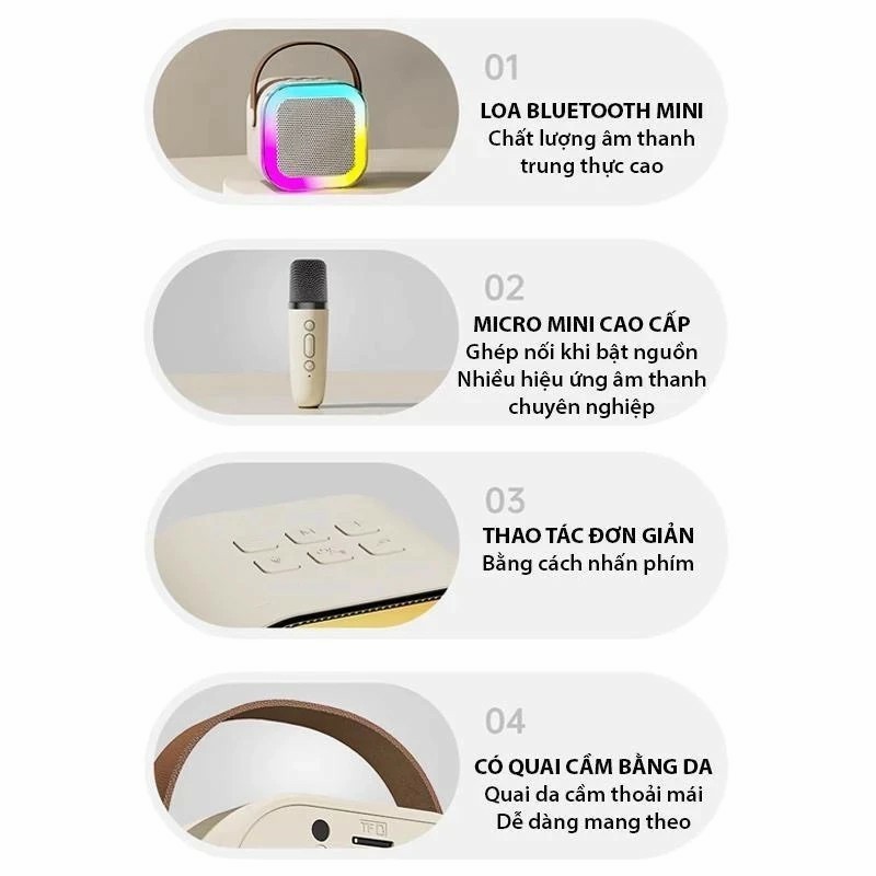 Bộ Loa Karaoke Bluetooth Mini Với Bộ Khuếch Đại Âm Thanh 3D Stereo, Loa Mini Không Dây Cho Tiệc Tùng