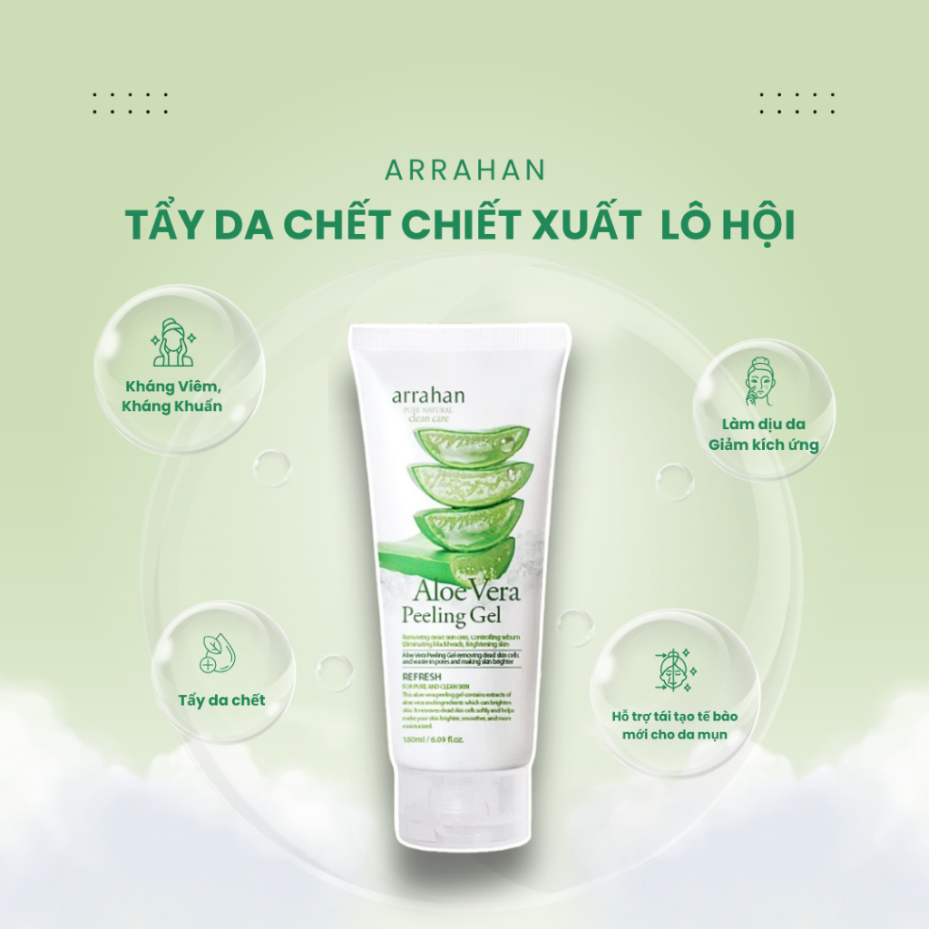 Gel tẩy tế bào chết Arrhan Aloe Vera Pelling Gel, tẩy da chết từ Lô Hội Hàn Quốc 180ml