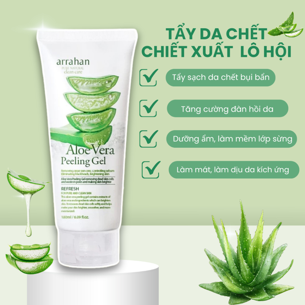 Gel tẩy tế bào chết Arrhan Aloe Vera Pelling Gel, tẩy da chết từ Lô Hội Hàn Quốc 180ml