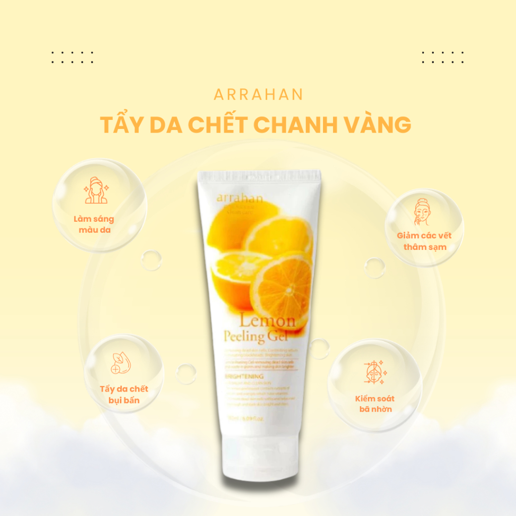 Gel tẩy da chết Arrahan Lemon Peeling Gel 180ml Hàn Quốc, tẩy tế bào chết Chanh làm sáng đều màu da