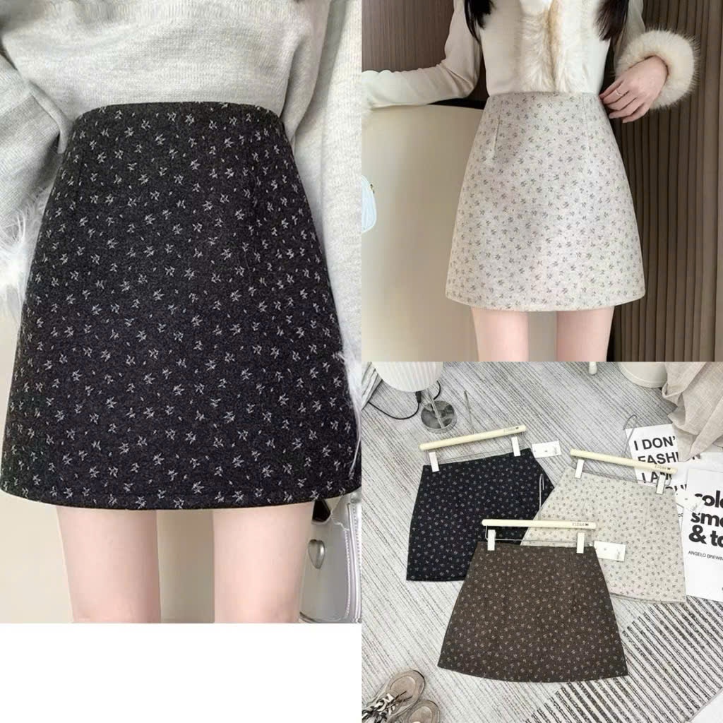 Chân Váy Dạ Dáng Chữ A Ngắn Họa Tiết Hoa FUSIA Vintage Có Quần Bảo Hộ 247 P4