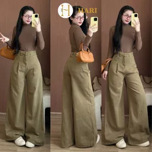 Quần jean nữ Hari ly trước ống rộng phong cách cá tính hack dáng