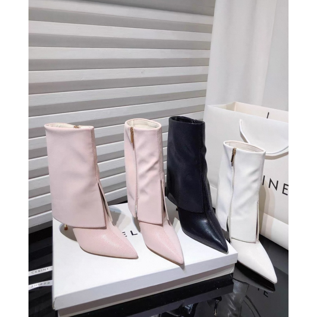 Phong Cách Mới Boot Mũi Nhọn Cao Gót Giữa Chân Quần Giày Bốt Nữ Bên Dây Khoá