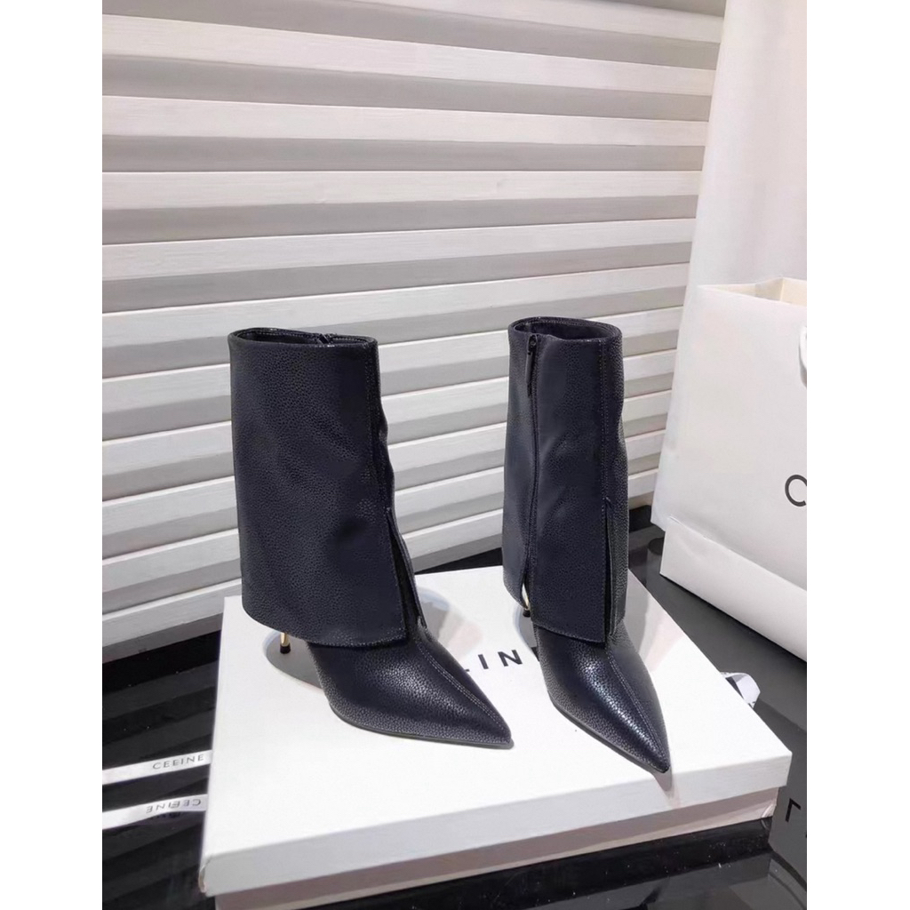 Phong Cách Mới Boot Mũi Nhọn Cao Gót Giữa Chân Quần Giày Bốt Nữ Bên Dây Khoá