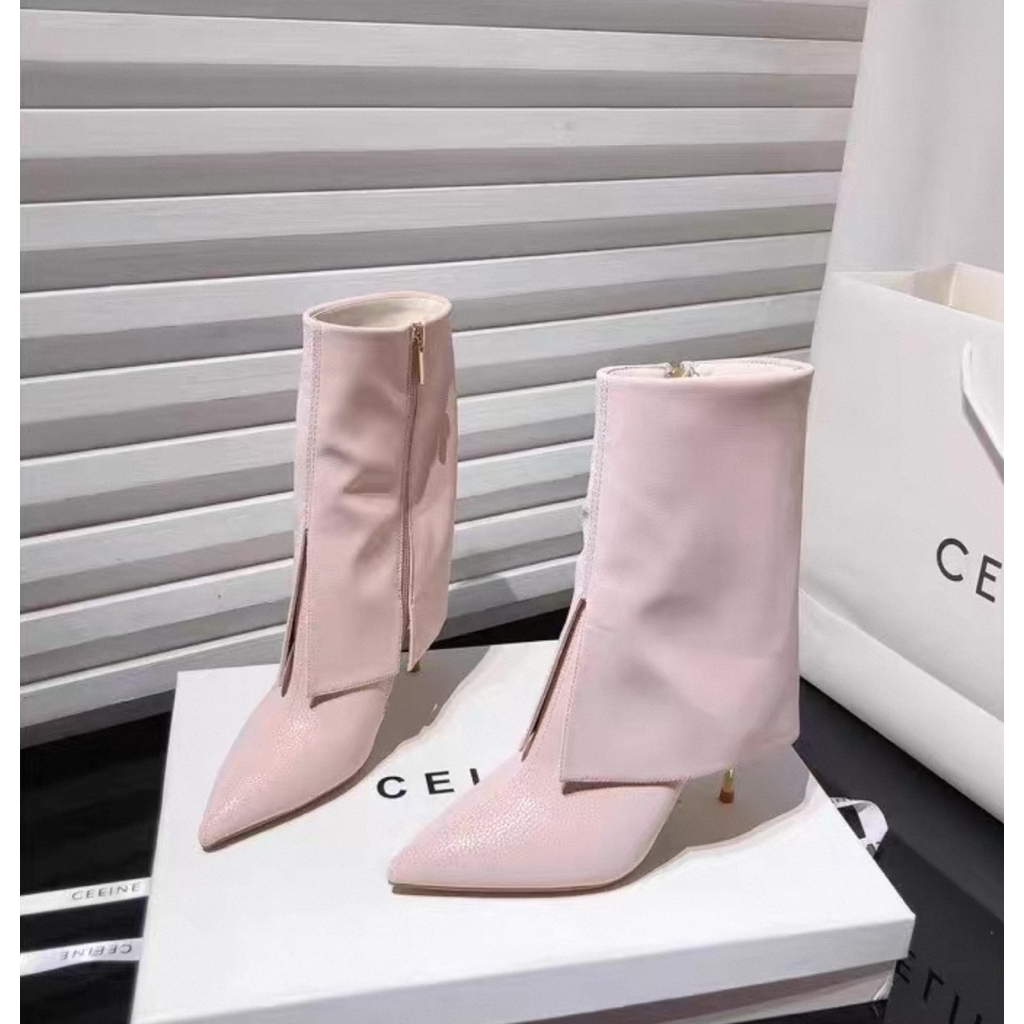 Phong Cách Mới Boot Mũi Nhọn Cao Gót Giữa Chân Quần Giày Bốt Nữ Bên Dây Khoá