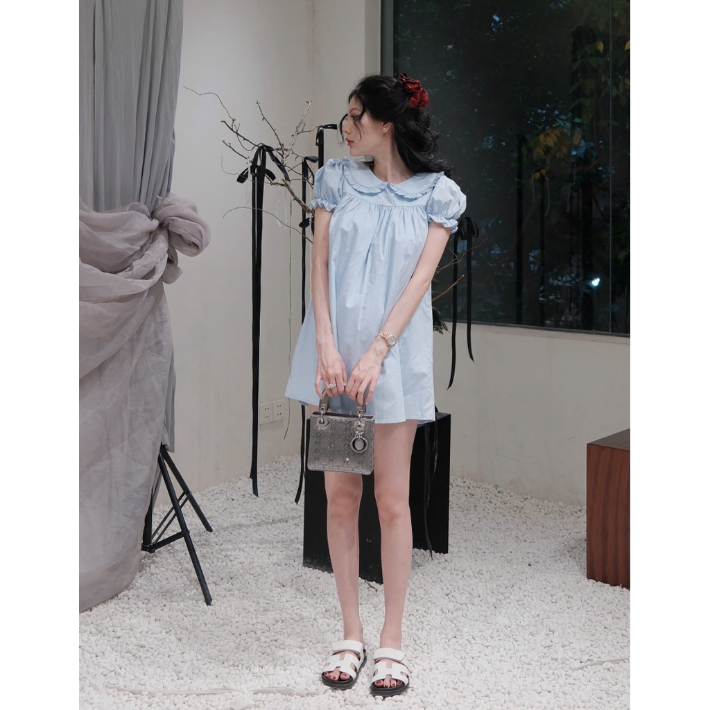 Jennie babydoll kèm quần bí cổ sen tay ngắn