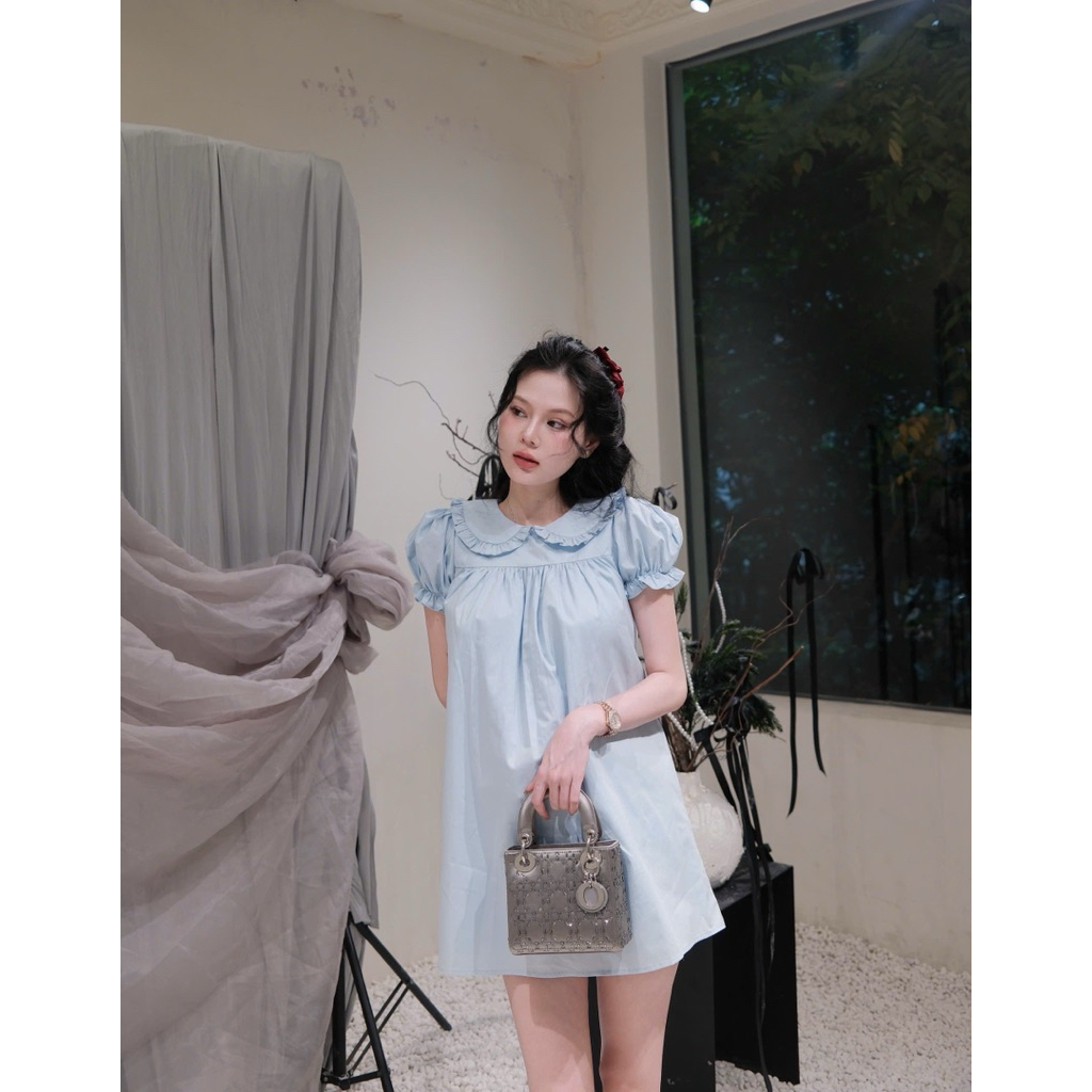 Jennie babydoll kèm quần bí cổ sen tay ngắn