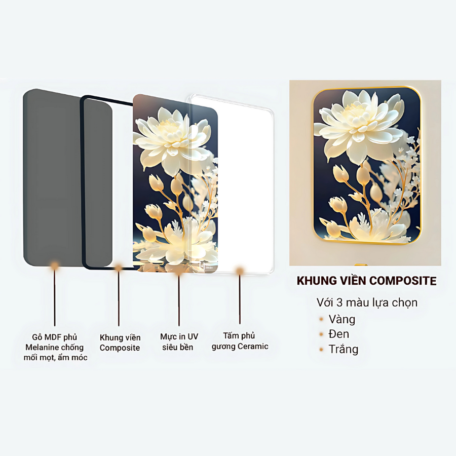 Tranh 3D LED Phong Cảnh Cây Lá Tráng Gương Cao Cấp Treo Hành Lang, Văn Phòng Công Ty - Oha Decor