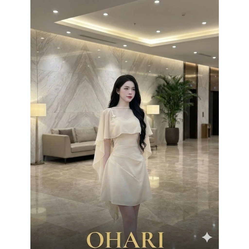 Váy dự tiệc 2 dây có đệm mút (kèm áo choàng và tag hoa) thiết kế nhún eo tôn dáng