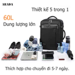ARADA 60L Ba lô du lịch ngoài trời chống thấm nước 5 trong 1 có thể mở rộng dành cho nam và nữ — ảnh 4