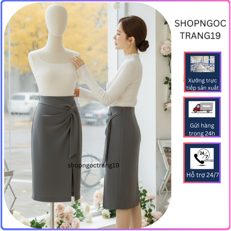 Váy Xẻ Tà Có Nếp Gấp Không Đều SHOPNGOCTRANG19 Cho Phụ Nữ Mùa Thu Đông Phong Cách CV01