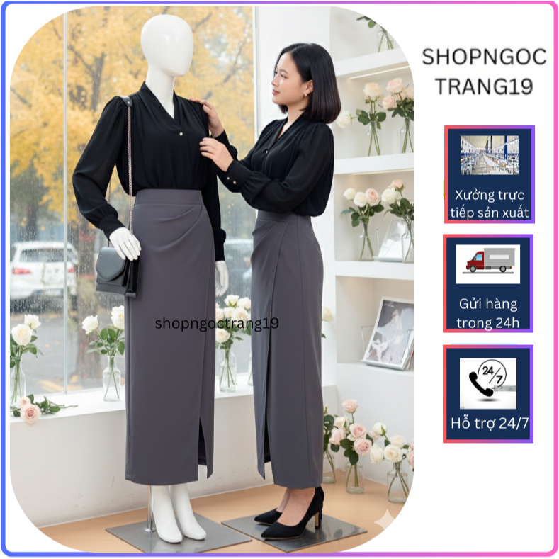 ❣️Chân Váy Bút Chì Nhúm Eo Dáng Dài Sẻ Tà Siêu Hót 2025_Chất Liệu Vitex Cao Cấp_SHOPNGOCTRANG19_184
