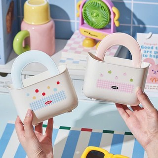 Giỏ nhựa chấm bi treo tường tiện lợi,treo đựng đồ đa năng có rãnh thoát nước và quai xách